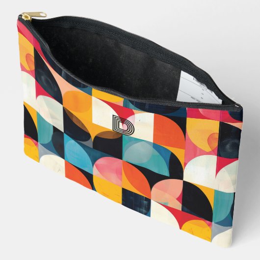 Farbenfrohe Retro Monogram Art, geometrisches Must Zubehörtasche (Offen)