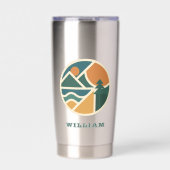 Farbenfrohe Retro Mountain Adventure Camping Thermobecher (Vorderseite)