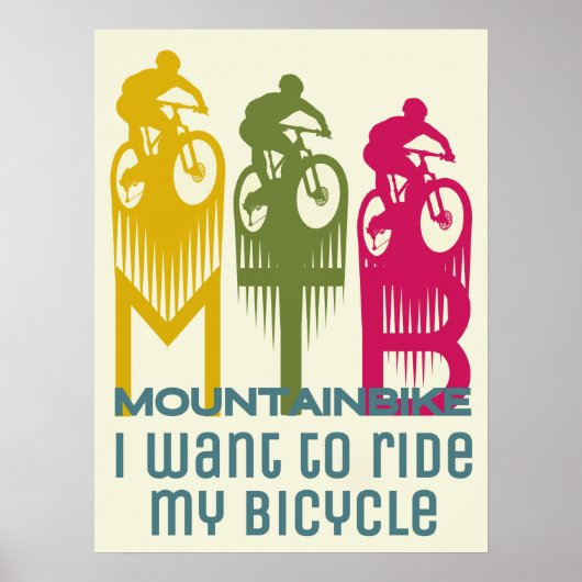 Farbenfrohe Retro Mountainbike MTB Mountainbiker Poster (Vorne)