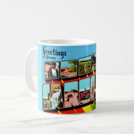 Farbenfrohe Retro North Carolina Kaffeetasse (Vorderseite Links)
