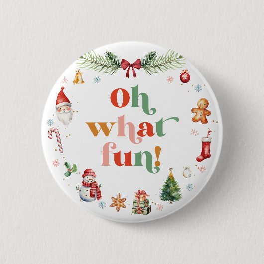 Farbenfrohe Retro Oh, was für ein Spaß Buchstaben Button (Vorderseite)