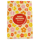 Farbenfrohe Retro Orange Boho Blume Happy Birthday Mittlere Geschenktüte (Vorderseite)