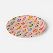 Farbenfrohe Retro-Ornamente Weihnachtsmuster Pappteller (Schrägansicht)