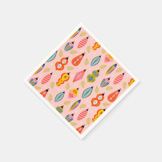 Farbenfrohe Retro-Ornamente Weihnachtsmuster Serviette (Ecke)