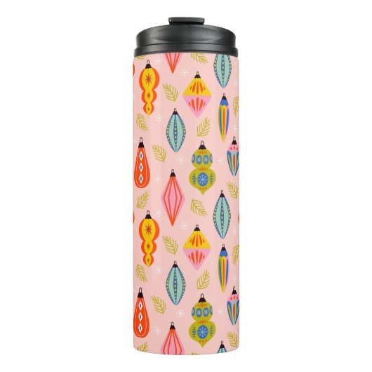 Farbenfrohe Retro-Ornamente Weihnachtsmuster Thermosbecher (Vorderseite)