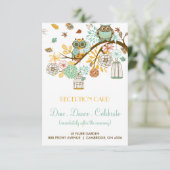 Farbenfrohe Retro Owls Hochzeit im Herbst Empfang Einladung (Stehend Vorderseite)