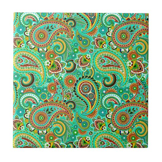 Farbenfrohe Retro Paisley 2a Fliese (Vorderseite)