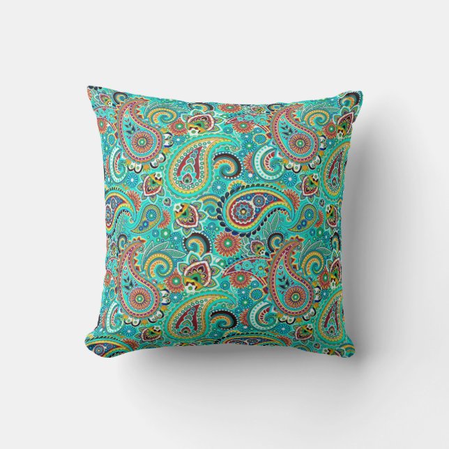 Farbenfrohe Retro Paisley Kissen (Vorderseite)