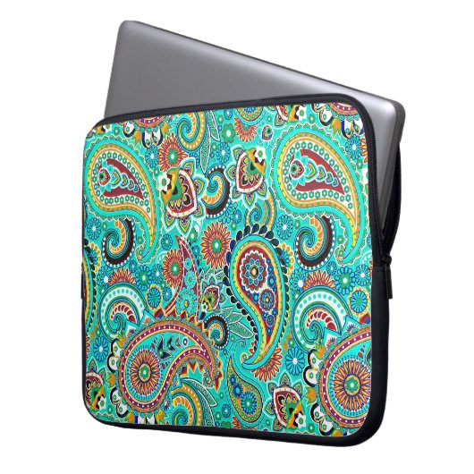 Farbenfrohe Retro Paisley Laptopschutzhülle (Vorderseite Links)