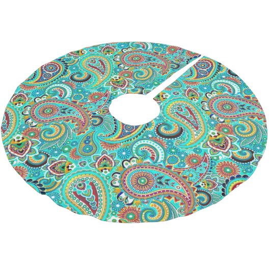 Farbenfrohe Retro Paisley Polyester Weihnachtsbaumdecke (Schrägansicht)