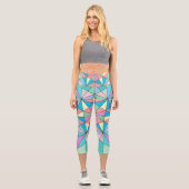 Farbenfrohe Retro Pastel Mosaic Triangle Star Patt Capri Leggings (Vorderseite)
