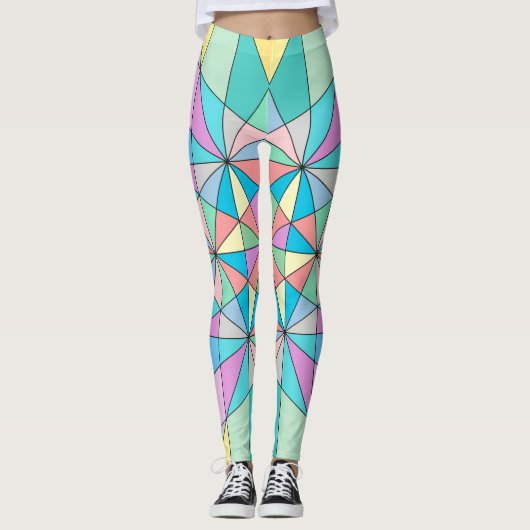 Farbenfrohe Retro Pastel Mosaic Triangle Star Patt Leggings (Vorderseite)