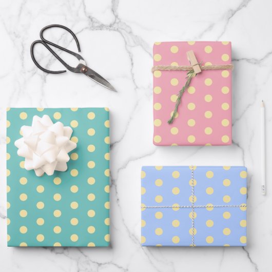 Farbenfrohe Retro Pastel Polka Dots Muster Ostern Geschenkpapier Set (Vorderseite)