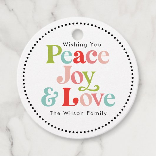 Farbenfrohe Retro Peace Joy & Liebe Weihnachten Fa Geschenkanhänger (Vorderseite)