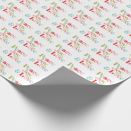 Farbenfrohe Retro Peace Joy & Liebe Weihnachten Geschenkpapier (Ecke)