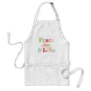 Farbenfrohe Retro Peace Joy & Liebe Weihnachten Schürze