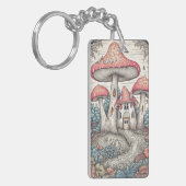 Farbenfrohe Retro Pilzhütte Illustration Schlüsselanhänger (Vorderseite links)