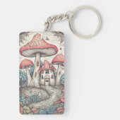 Farbenfrohe Retro Pilzhütte Illustration Schlüsselanhänger (Rückseite)