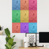 Farbenfrohe Retro-Pop Art Custom Dog Pet Foto Grid Poster (Heimbüro)
