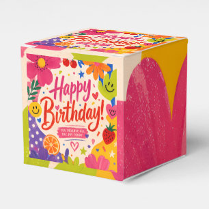 Farbenfrohe Retro-Pop-Geburtstagsgrüße mit Blumen Geschenkschachtel