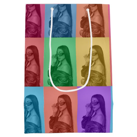 Farbenfrohe Retro Pop Modernes Foto Grill Mittlere Geschenktüte (Rückseite)