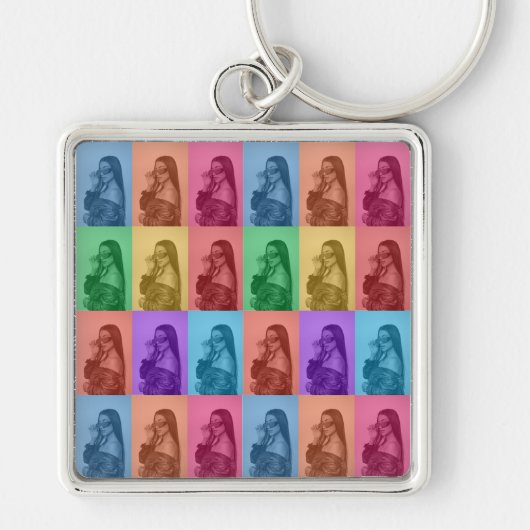 Farbenfrohe Retro Pop Modernes Foto Grill Schlüsselanhänger (Vorne)