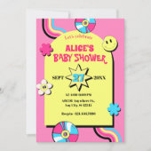 Farbenfrohe Retro-Pop-Unterhaltung Kinderdusche Einladung (Vorderseite)