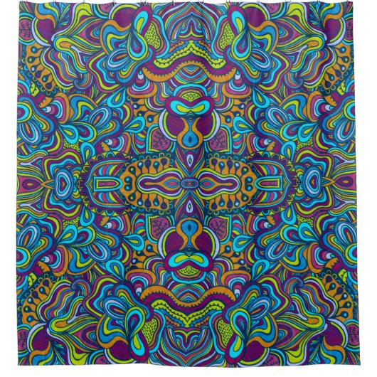 Farbenfrohe Retro Psychedelic Abstrakte Wirbel Duschvorhang (Vorderseite)