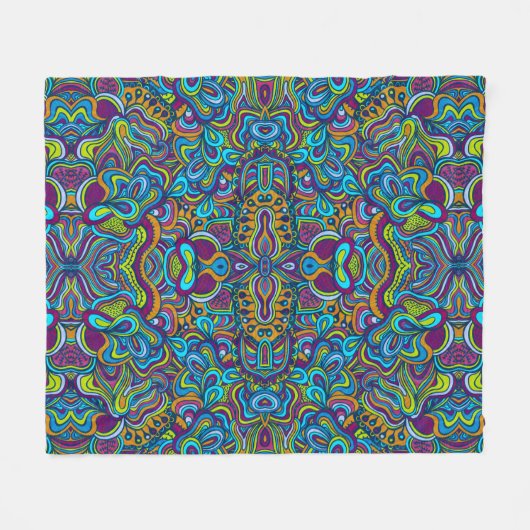 Farbenfrohe Retro Psychedelic Abstrakte Wirbel Fleecedecke (Vorderseite (Horizontal))