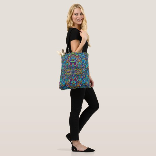 Farbenfrohe Retro Psychedelic Abstrakte Wirbel Tasche (Am Model)