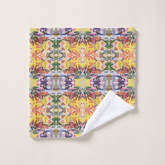 Farbenfrohe Retro Psychedelic Kaleidoskop Abstrakt Badhandtuch Set (Waschlappen)