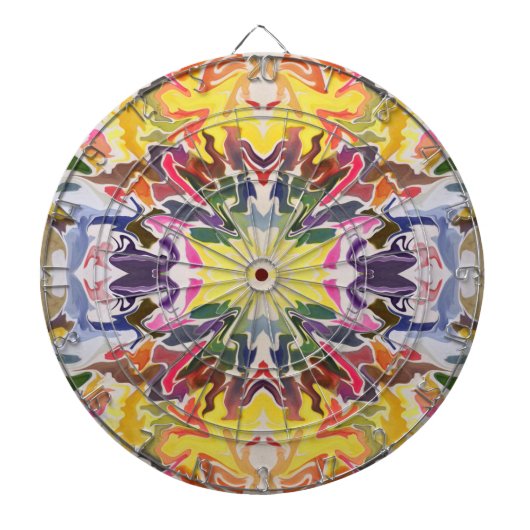 Farbenfrohe Retro Psychedelic Kaleidoskop Abstrakt Dartscheibe (vorne)