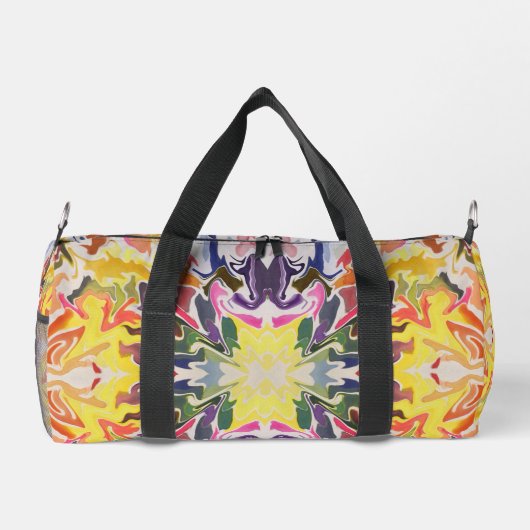 Farbenfrohe Retro Psychedelic Kaleidoskop Abstrakt Duffle Bag (Rückseite)