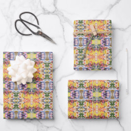 Farbenfrohe Retro Psychedelic Kaleidoskop Abstrakt Geschenkpapier Set