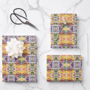 Farbenfrohe Retro Psychedelic Kaleidoskop Abstrakt Geschenkpapier Set
