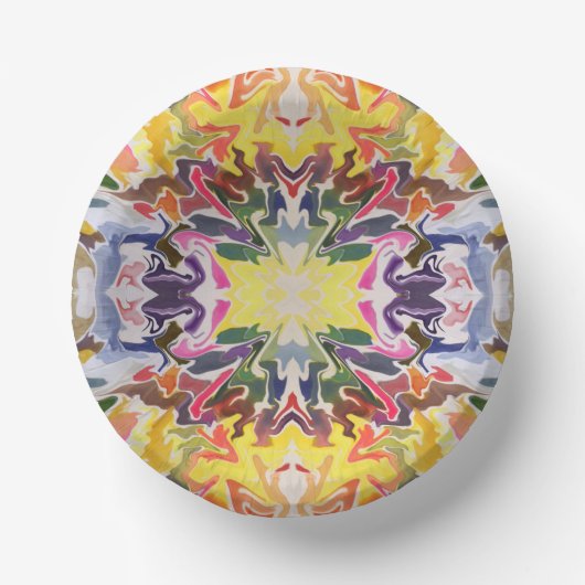Farbenfrohe Retro Psychedelic Kaleidoskop Abstrakt Pappteller (Vorderseite)
