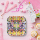 Farbenfrohe Retro Psychedelic Kaleidoskop Abstrakt Pappteller (Party)