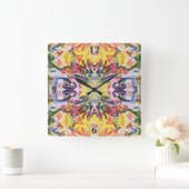 Farbenfrohe Retro Psychedelic Kaleidoskop Abstrakt Quadratische Wanduhr (Zuhause)