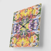 Farbenfrohe Retro Psychedelic Kaleidoskop Abstrakt Quadratische Wanduhr (Winkel)