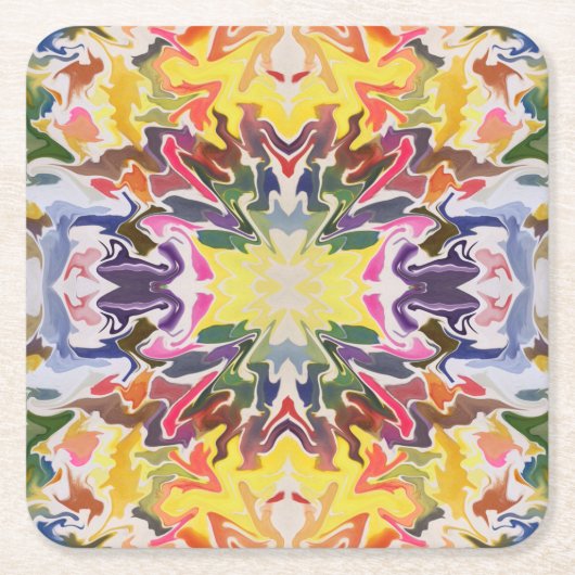 Farbenfrohe Retro Psychedelic Kaleidoskop Abstrakt Rechteckiger Pappuntersetzer (Vorderseite)