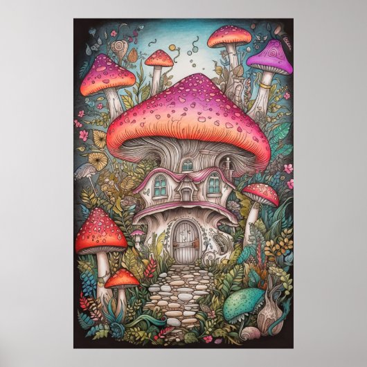 Farbenfrohe Retro Psychedelic Mushroom Illustratio Poster (Vorne)