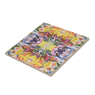 Farbenfrohe Retro-Psychedelische-Kaleidoskop-Abstr Fliese