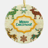 Farbenfrohe Retro Rain-Deer Frohe Weihnachten Keramikornament (Vorne)