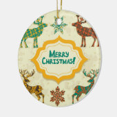 Farbenfrohe Retro Rain-Deer Frohe Weihnachten Keramikornament (Links)