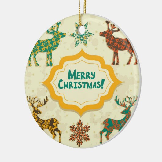 Farbenfrohe Retro Rain-Deer Frohe Weihnachten Keramikornament (Links)