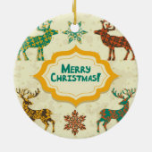 Farbenfrohe Retro Rain-Deer Frohe Weihnachten Keramikornament (Hinten)