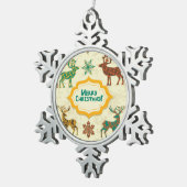 Farbenfrohe Retro Rain-Deer Frohe Weihnachten Schneeflocken Zinn-Ornament (Rechts)