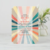 Farbenfrohe Retro-Rainbow-Sonnenbrust-Hochzeit Einladung (Stehend Vorderseite)