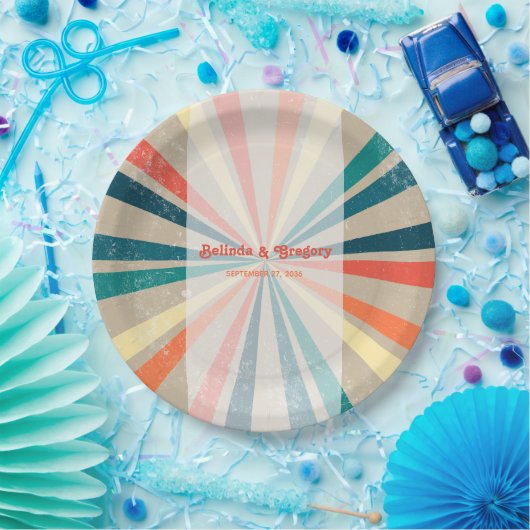 Farbenfrohe Retro-Rainbow-Sonnenbrust-Hochzeit Pappteller (Party)