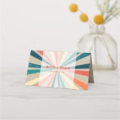 Farbenfrohe Retro-Rainbow-Sonnenbrust-Hochzeit Platzkarte (Rückseite)